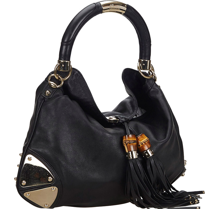 Buy Gucci Black Leather Indy Tassel Hobo Bag 224796 at best price | TLC