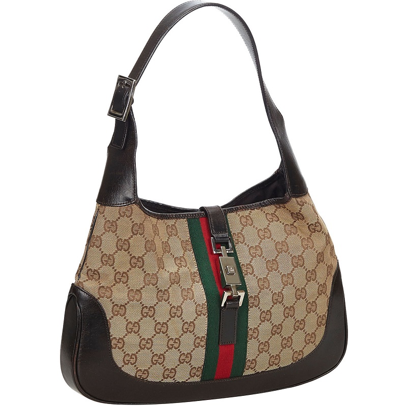 

Gucci Brown GG Canvas And Leather Web Jackie Shoulder Bag, Beige