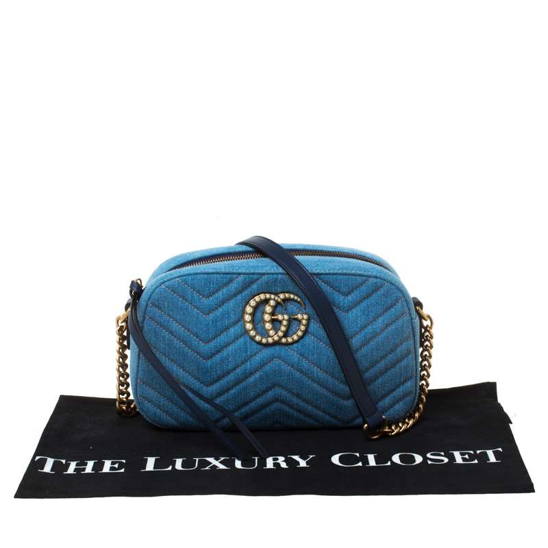 Gucci Light Blue Denim Pearly GG Marmont Crossbody Bag Gucci | TLC