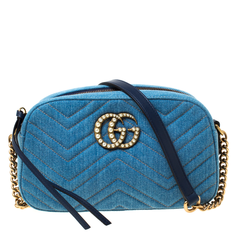 Gucci Light Blue Denim Pearly GG Marmont Crossbody Bag Gucci | The ...