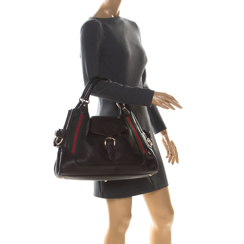 

Gucci Dark Brown Leather Web Heritage Tote