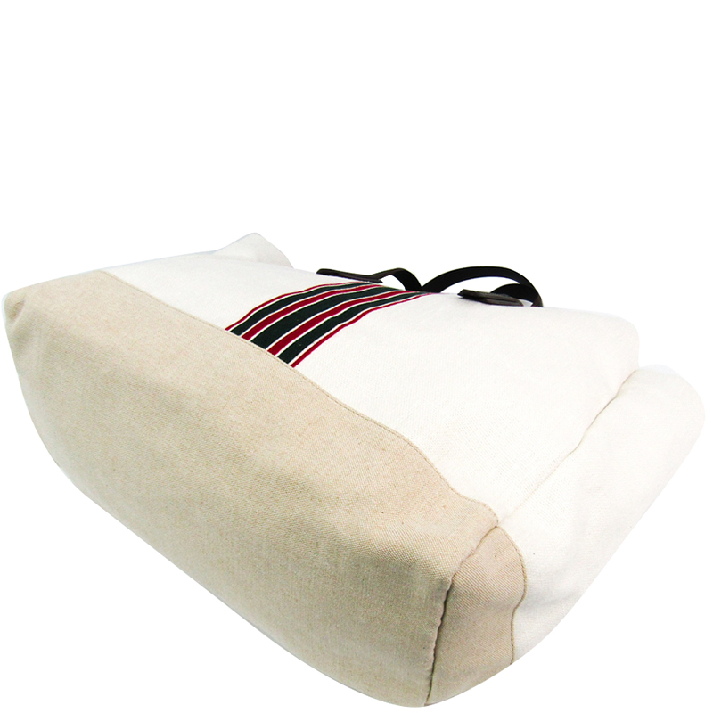 

Gucci White Canvas Leather Sherry Line Tote Bag