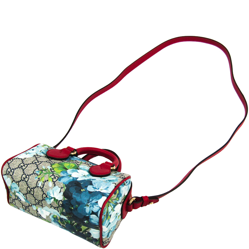

Gucci Red Canvas Leather GG Supreme Blooms Mini Boston Bag, Blue