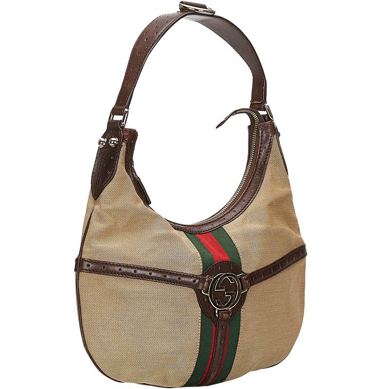 

Gucci Brown Web Canvas Reins Hobo Bag