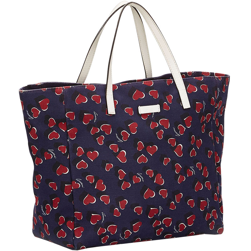 

Gucci Blue/Red Printed Heart Canvas Tote Bag