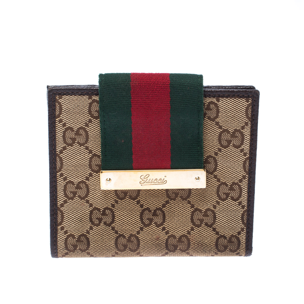 Gucci Beige/Brown GG Canvas and Leather Web Logo Wallet