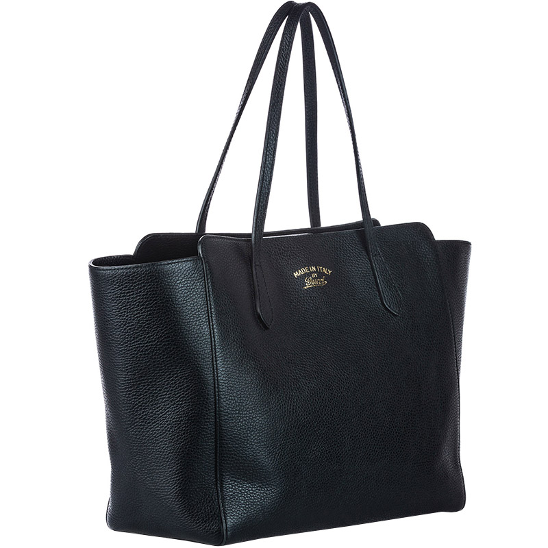 Gucci Black Leather Swing Tote Bag