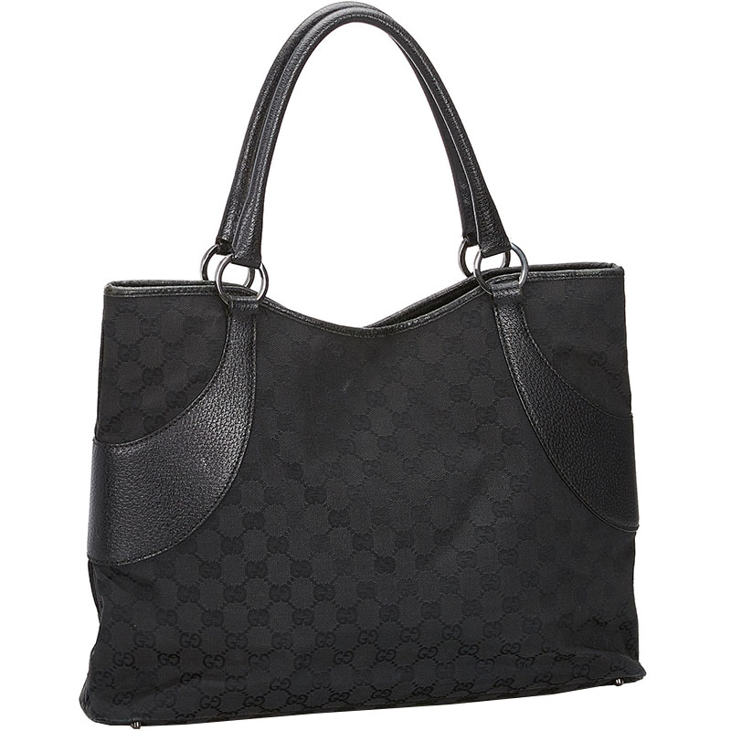 

Gucci Black GG Canvas Leather Tote Bag