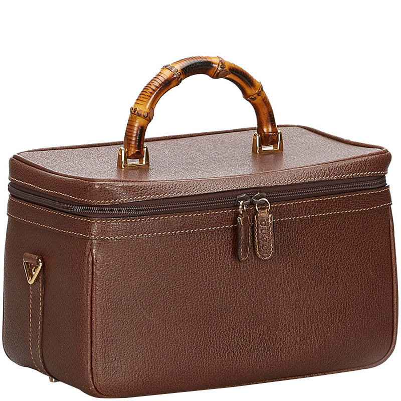 

Gucci Brown Leather Bamboo Vanity Bag