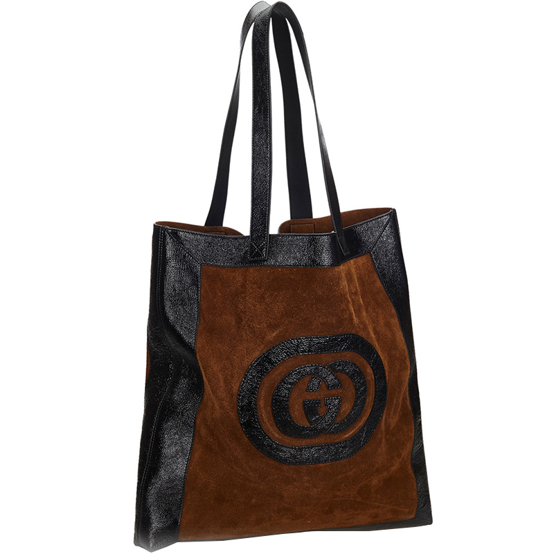 

Gucci Brown Suede And Leather Ophidia Large Tote Bag, Black