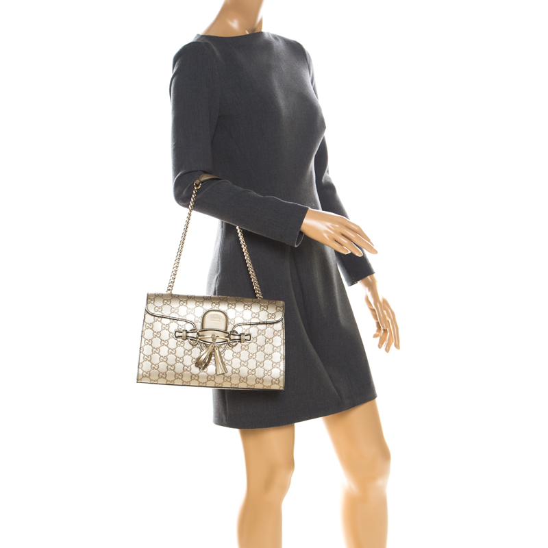 

Gucci Metallic Gold Guccissima Leather Medium Emily Chain Shoulder Bag