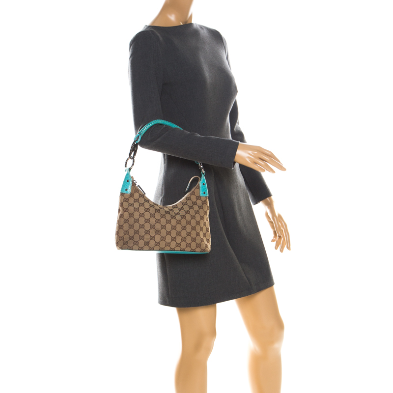 

Gucci Beige/Green GG Canvas and Leather Classic Ring Hobo