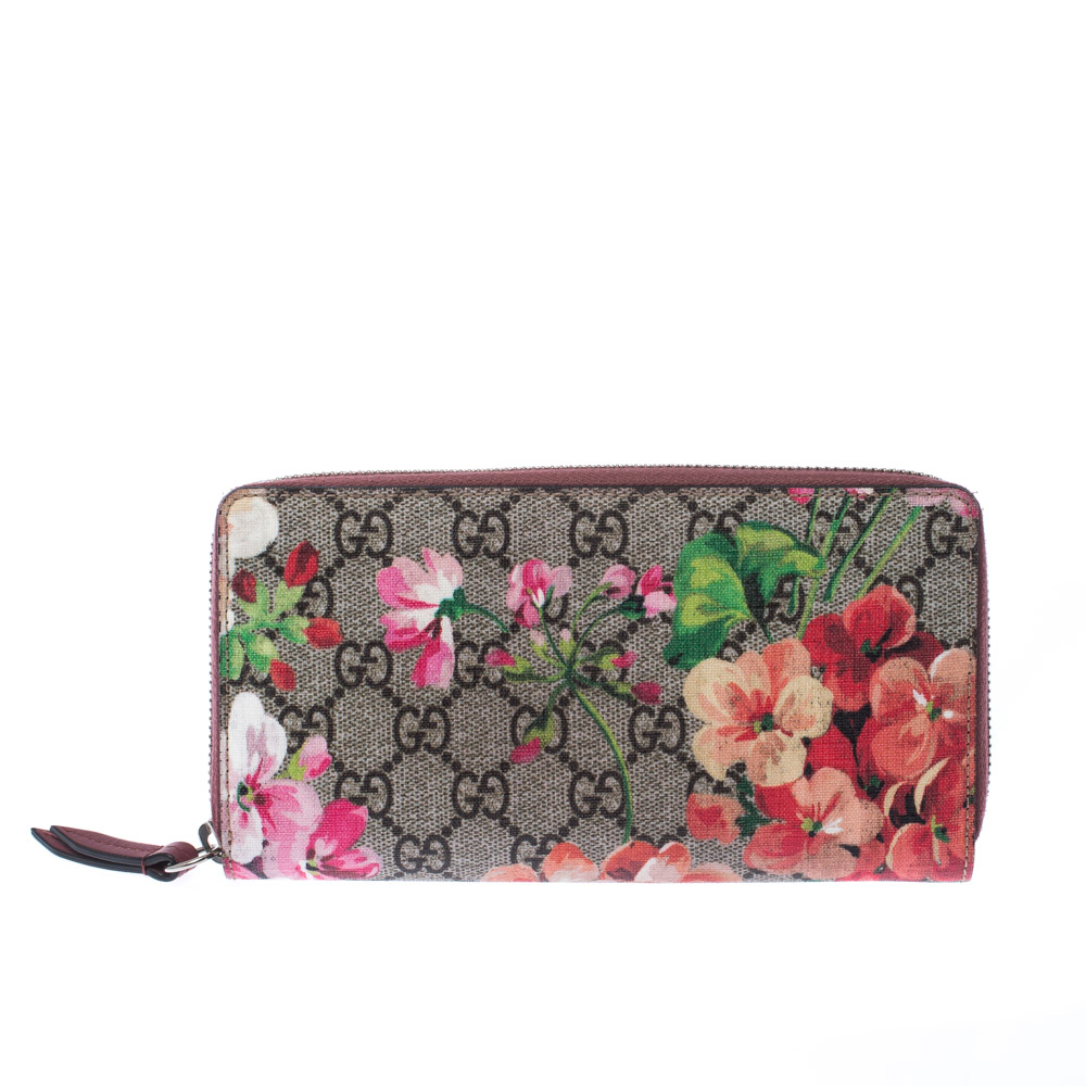 مملوكة مسبقًا محفظة غوتشي سحاب ملتف بلومز كانفاس سوبريم GG بيج