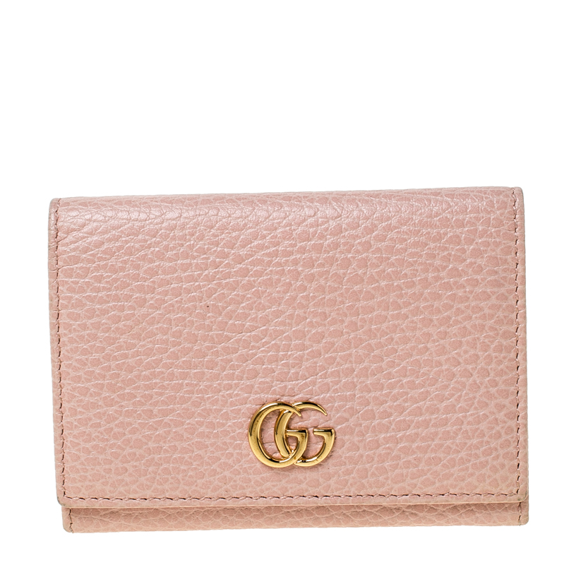 Gucci Pink Pebbled Leather GG Marmont Card Case