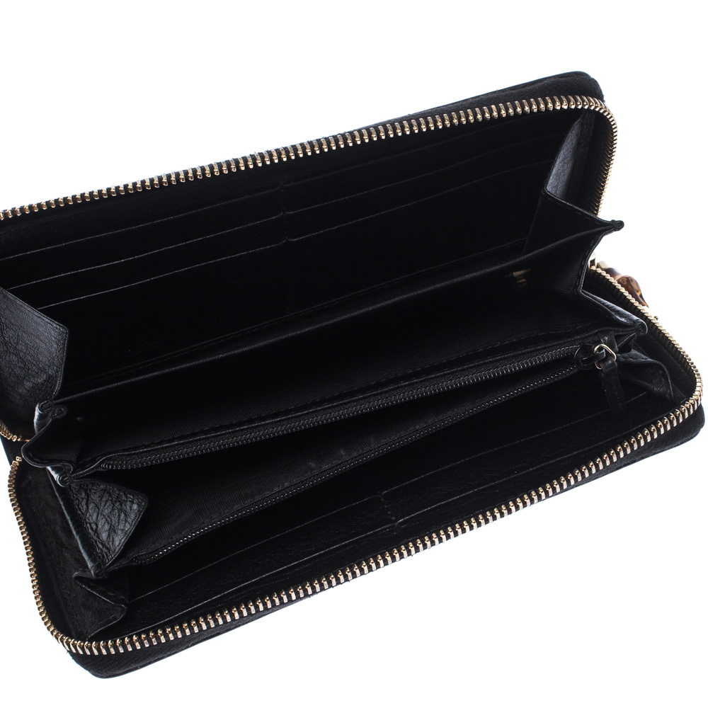 

Gucci Black Leather Bamboo Tassel Zip Around Wallet