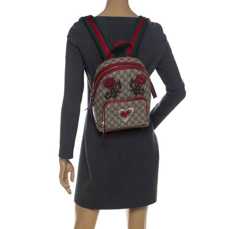 

Gucci Beige/Red GG Supreme Canvas Small Embroidered Limited Edition Backpack