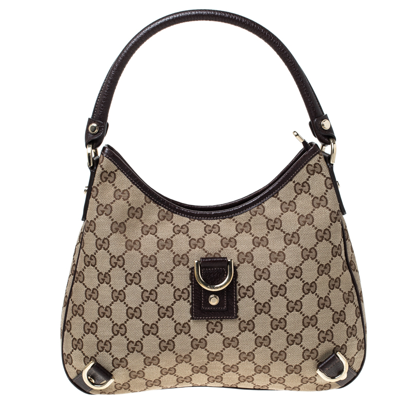 Pre Owned حقيبة غوتشي أبي حلقة D صغيرة كانفاس GG بنية/ بيج