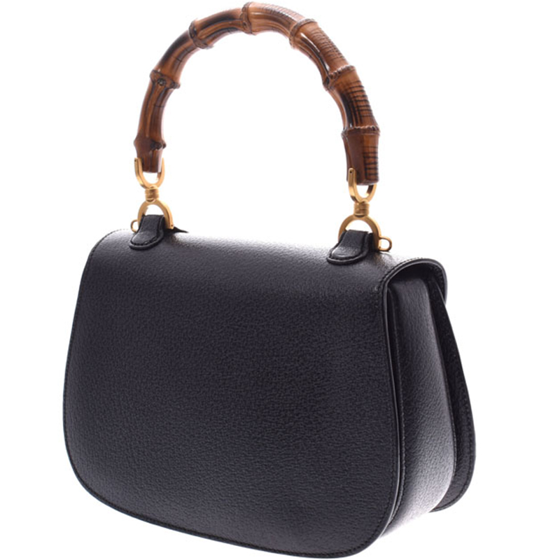 

Gucci Black Leather Bamboo Top Handle Bag