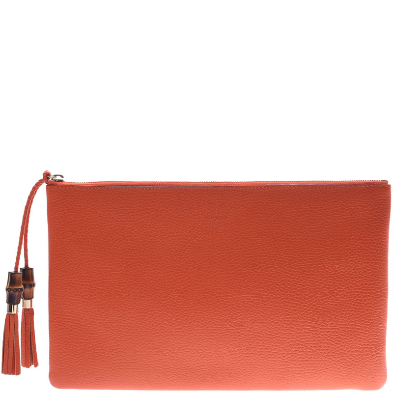 Gucci Orange Leather Clutch Bag