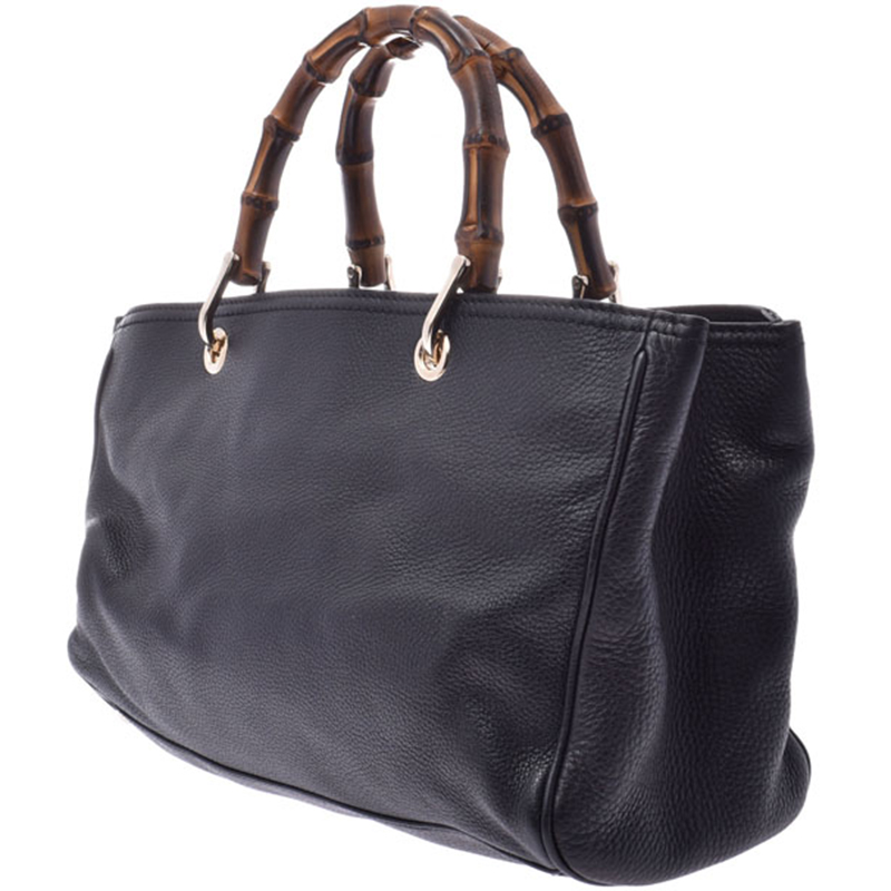 

Gucci Black Leather Bamboo Shopper Tote