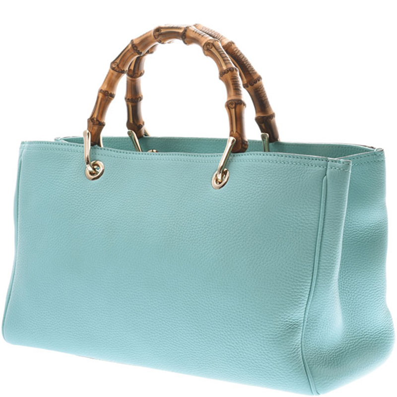 

Gucci Light Blue Leather Bamboo Shopper Tote