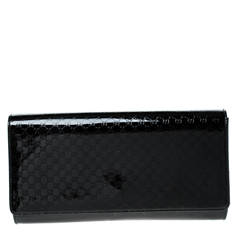 مملوكة مسبقًا Gucci Black Micro Guccissima Patent Leather Broadway Clutch