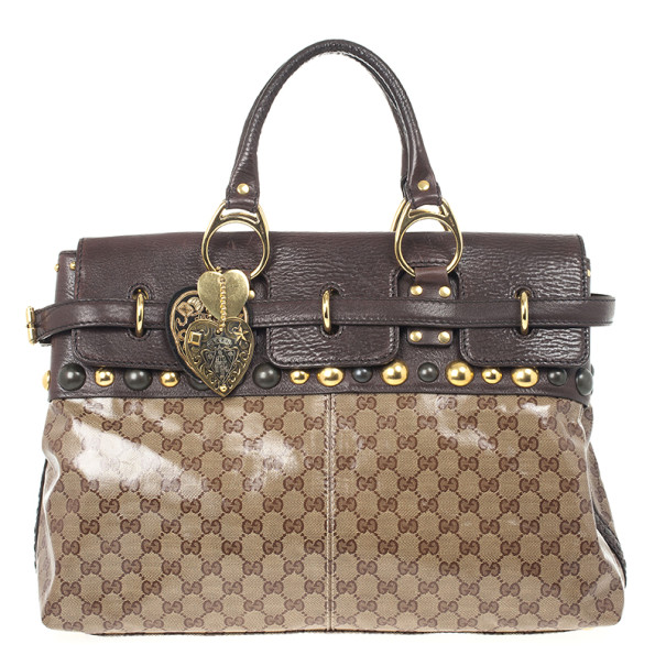 Pre Owned Gucci GG Babouska Crystal Leather Flap Satchel