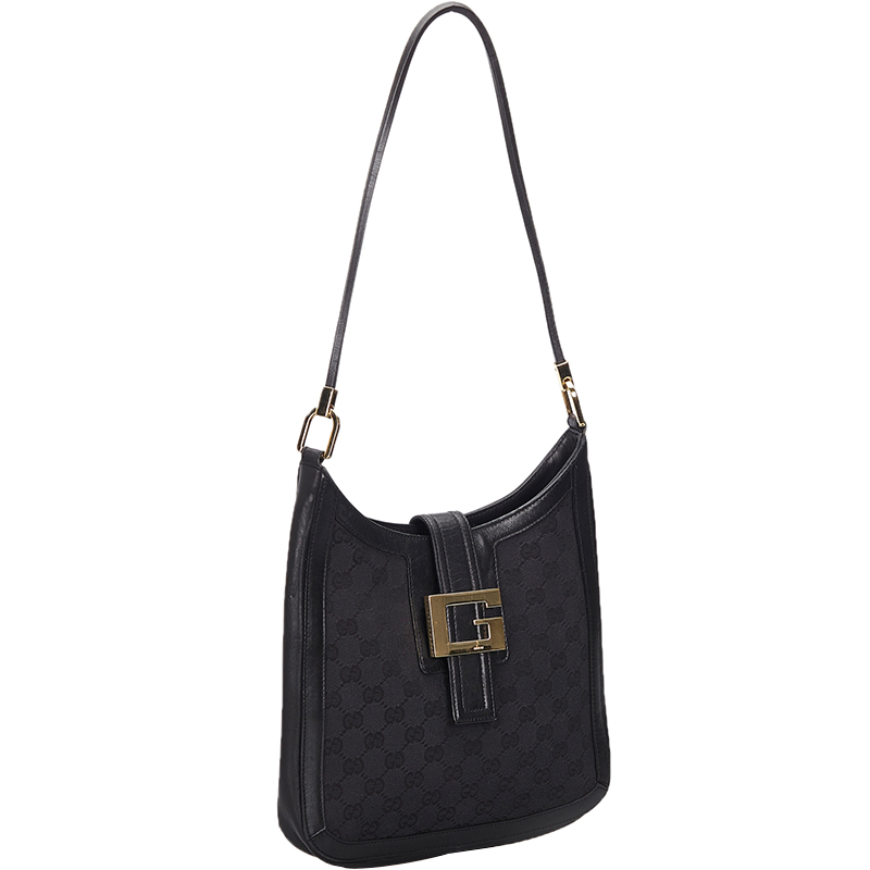 

Gucci Black GG Canvas Leather Shoulder Bag