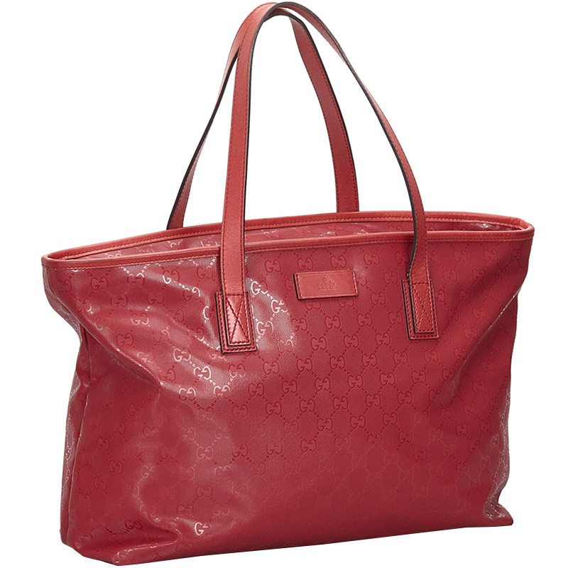 

Gucci Red GG Imprime Leather Tote Bag