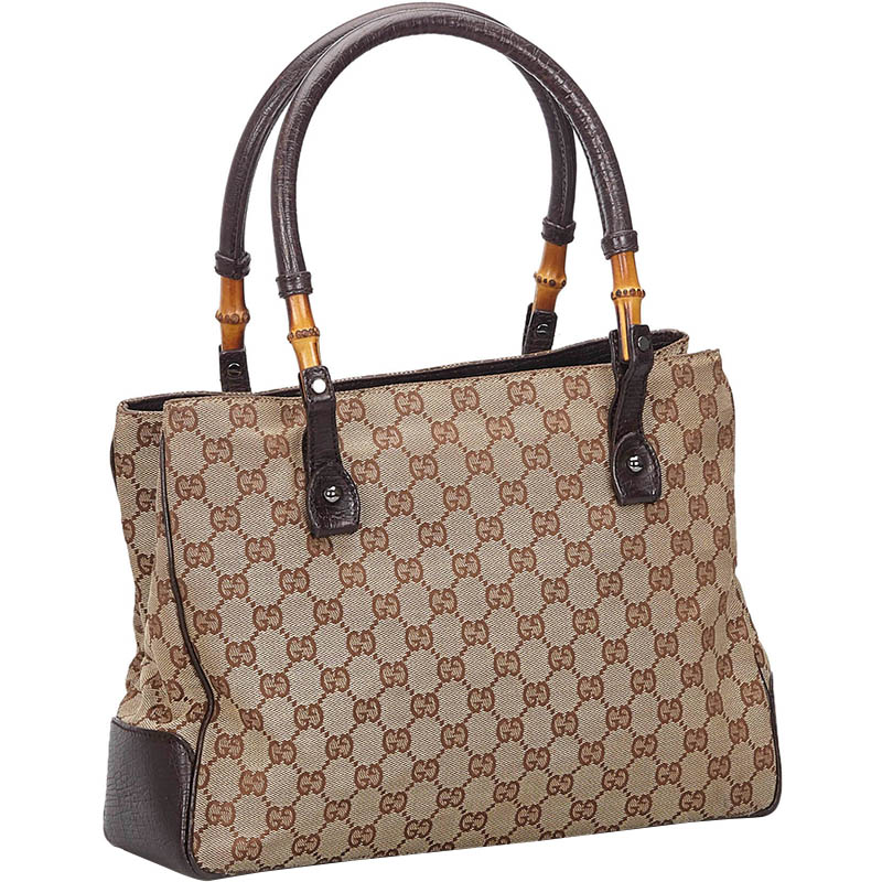 

Gucci Brown/Beige GG Canvas Bamboo Tote Bag