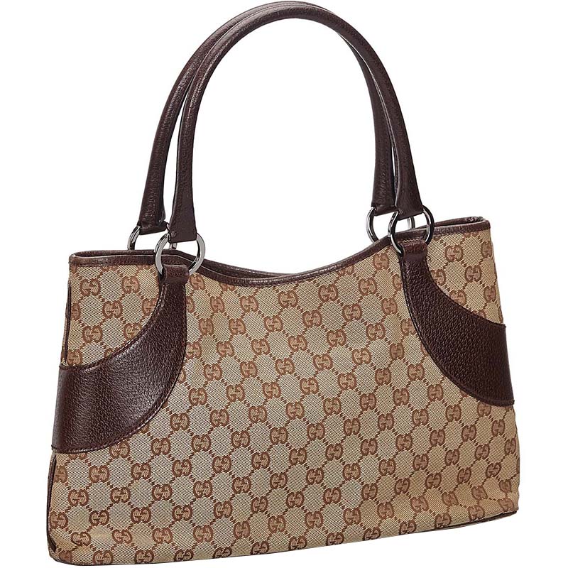 

Gucci Beige/Brown GG Canvas Leather Tote Bag