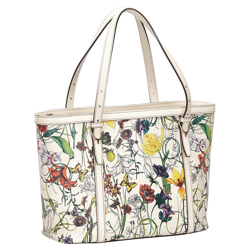 

Gucci White Printed Leather Flora Tote