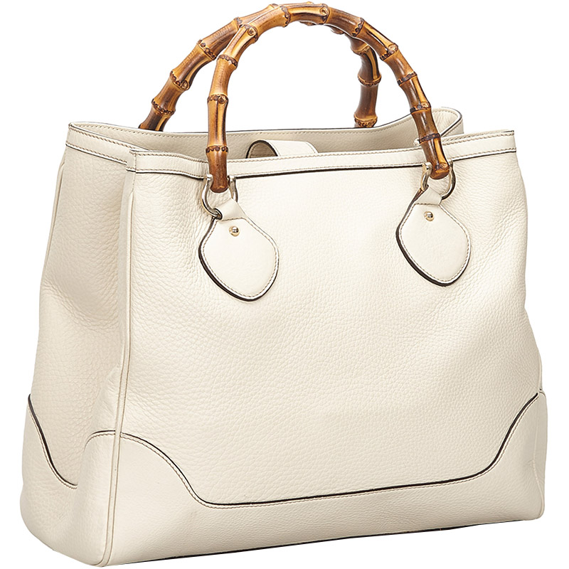

Gucci White Leather Bamboo Top Handle Bag