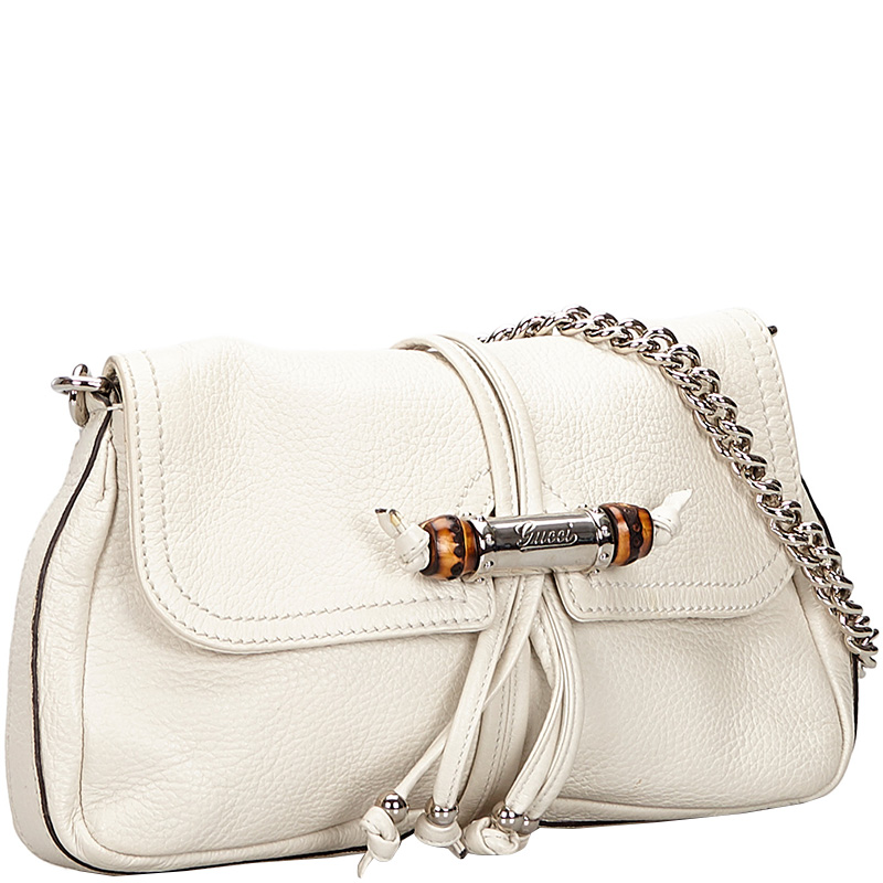 

Gucci White Leather Croisette Bamboo Chain Shoulder Bag
