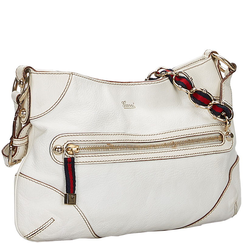 

Gucci White Leather Small Capri Chain Baguette Bag