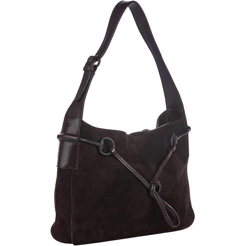 

Gucci Dark Brown Suede Horsebit Shoulder Bag
