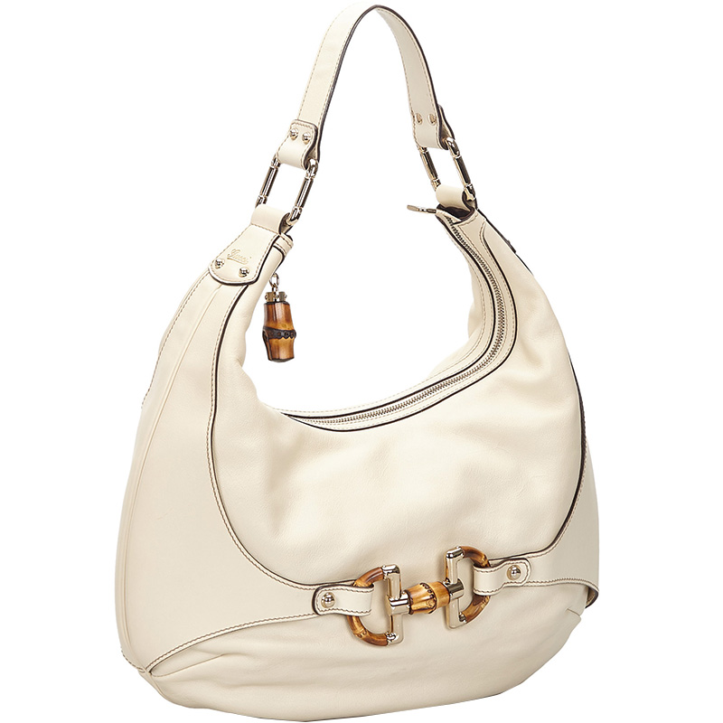 

Gucci White Leather Horsebit Amalfi Hobo Bag