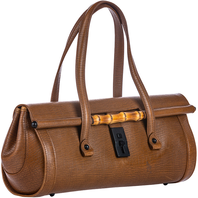 

Gucci Brown Leather Bullet Bamboo Satchel