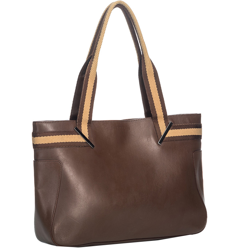

Gucci Brown Web Leather Tote Bag