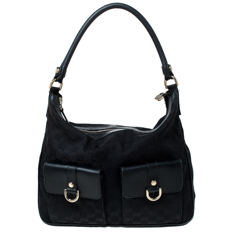 مملوكة مسبقًا حقيبة غوتشي أيبي  حلقة D جلد وكانفاس GG سوداء