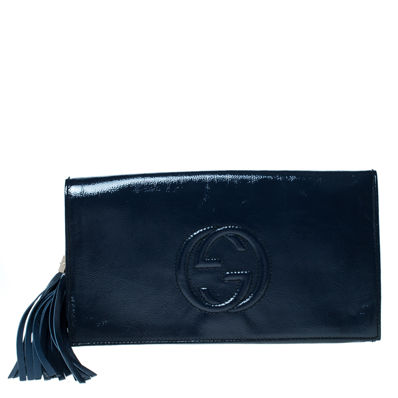 Gucci Navy Blue Patent Leather Soho Clutch