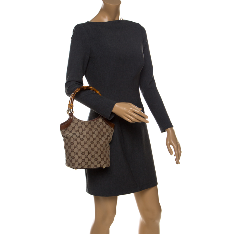 

Gucci Beige GG Canvas and Leather Bamboo Handle Satchel