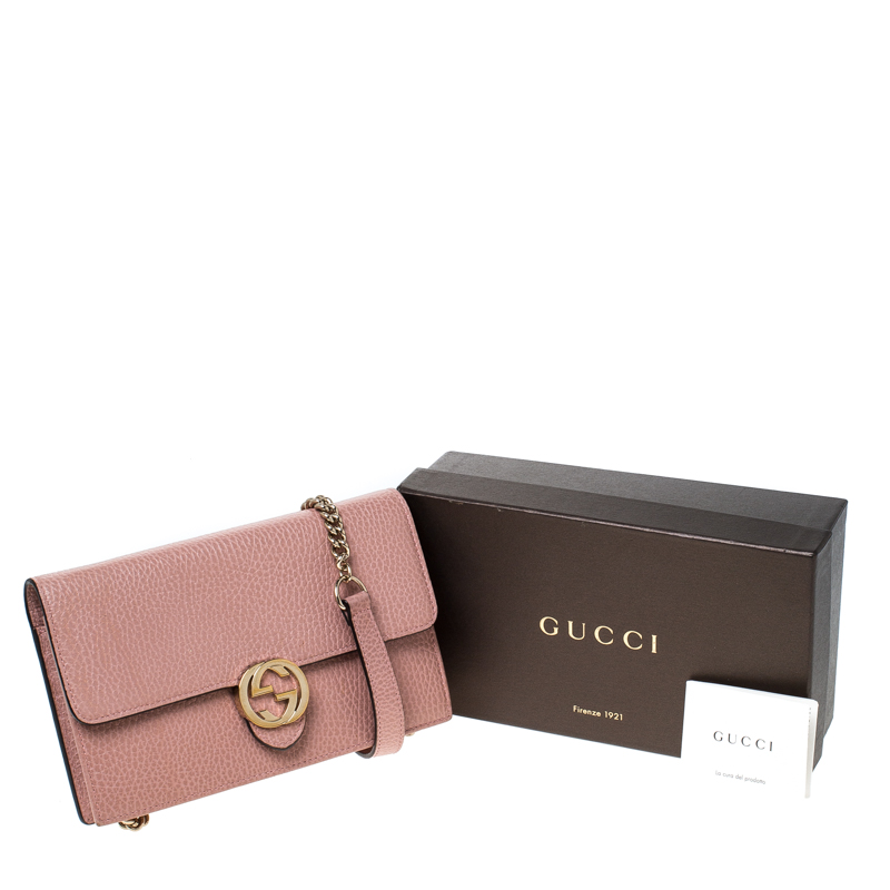 Gucci Nude Pink Leather Interlocking G Wallet On Chain Gucci | TLC