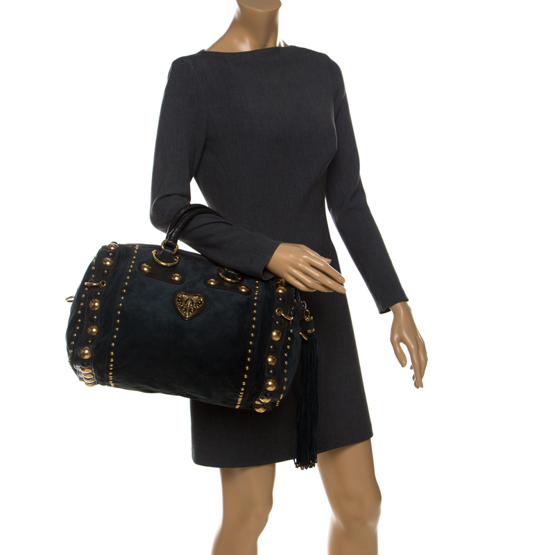 

Gucci Dark Green Suede and Leather Large Babouska Indy Boston Bag