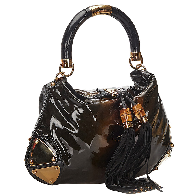 

Gucci Brown/Dark Brown Patent Leather Babouska Indy Satchel