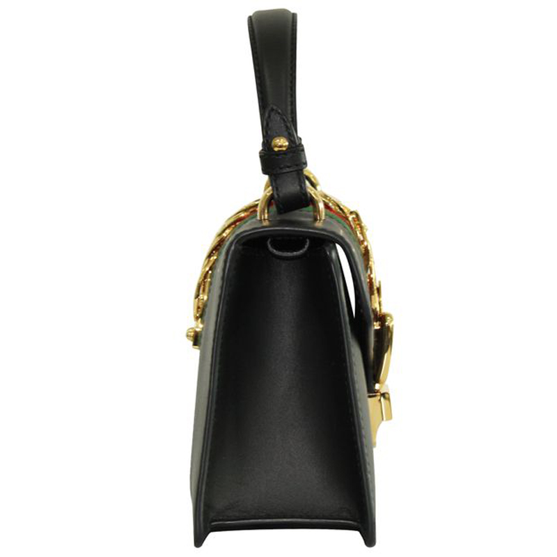 

Gucci Black Leather Web Sylvie Top Handle Bag