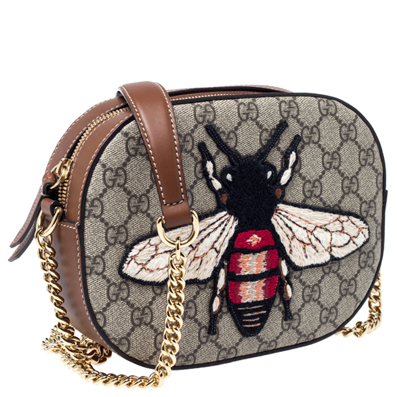 Gucci Bee-embroidered Leather Cross-body Bag in Black