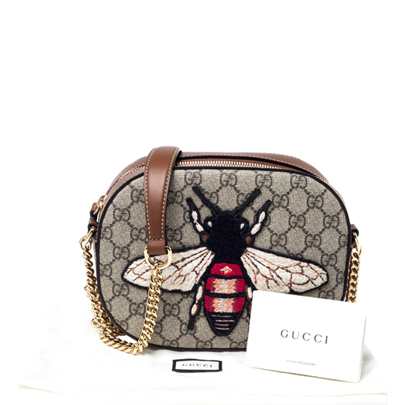 GUCCI GG Supreme Monogram Bee Embroidered Mini Chain Shoulder Bag
