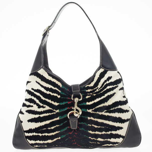 Gucci Zebra Print Web Canvas Jackie O Bouvier Hobo Gucci TLC