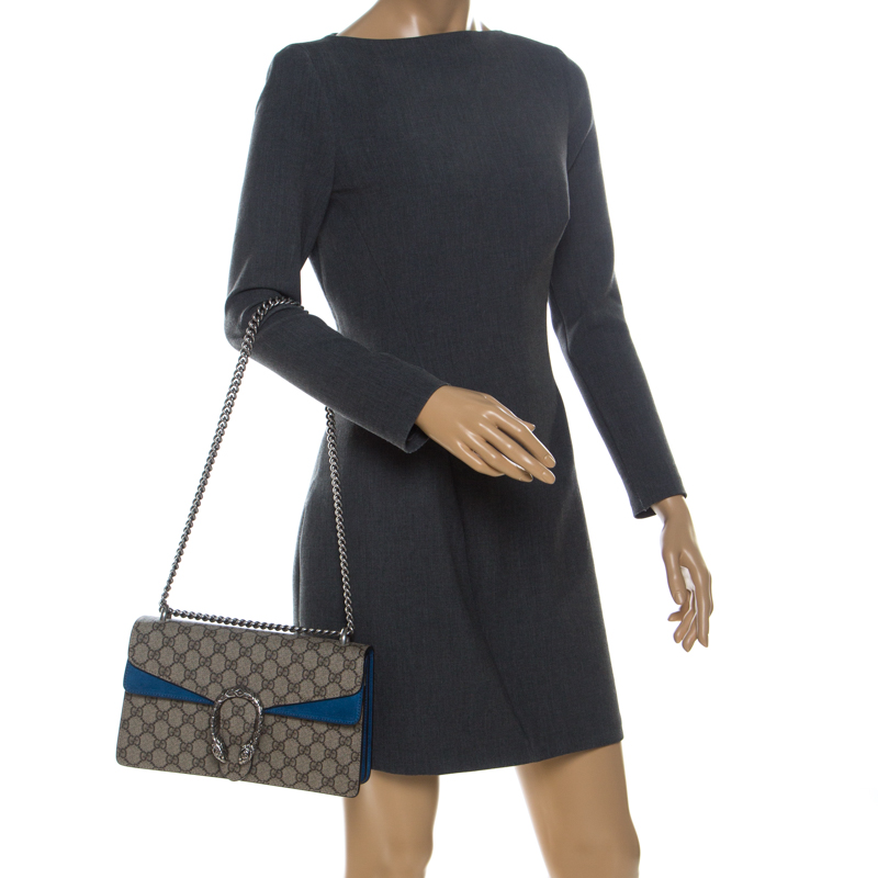 

Gucci Beige/Blue GG Supreme Canvas and Suede Small Dionysus Shoulder Bag